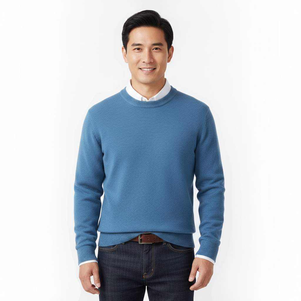 Men's Classic Crew Neck Sweater in Light Blue - front view