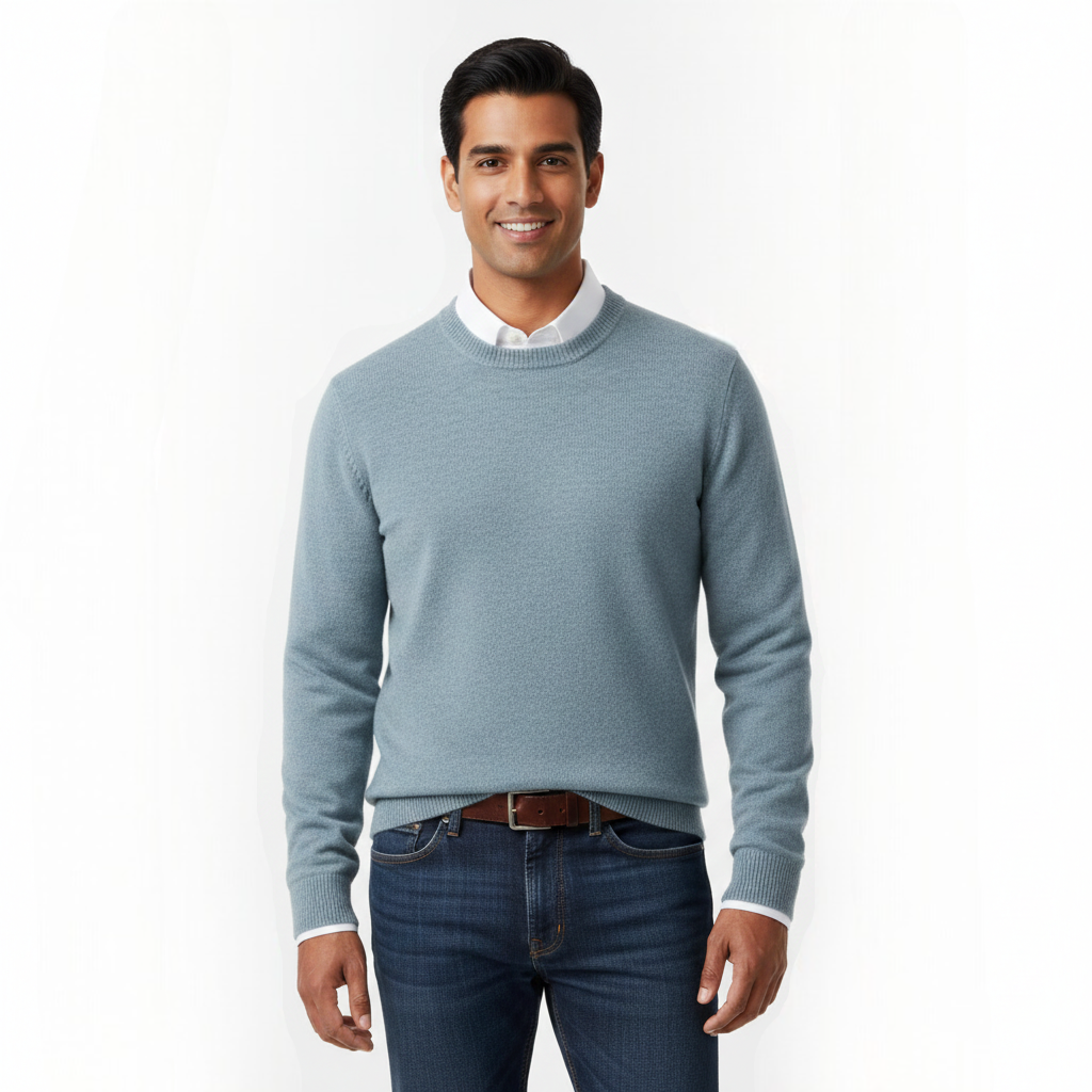 Men's Classic Crew Neck Sweater in Green - front view