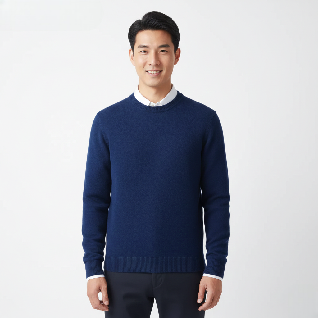 Men's Classic Crew Neck Sweater in Dark Blue - front view