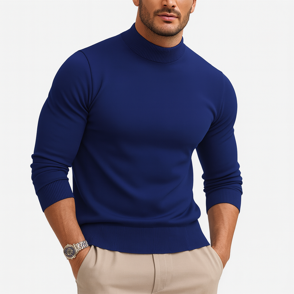 Men's Slim Fit Mock Neck Sweater in Green - alternate angle showing fit and fabric detail