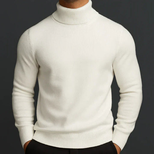 Men's Brushed Knit Turtleneck Sweater in White - front view