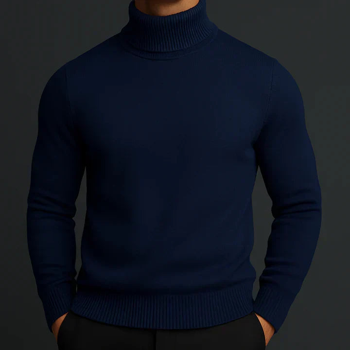 Men's Brushed Knit Turtleneck Sweater in Blue - front view