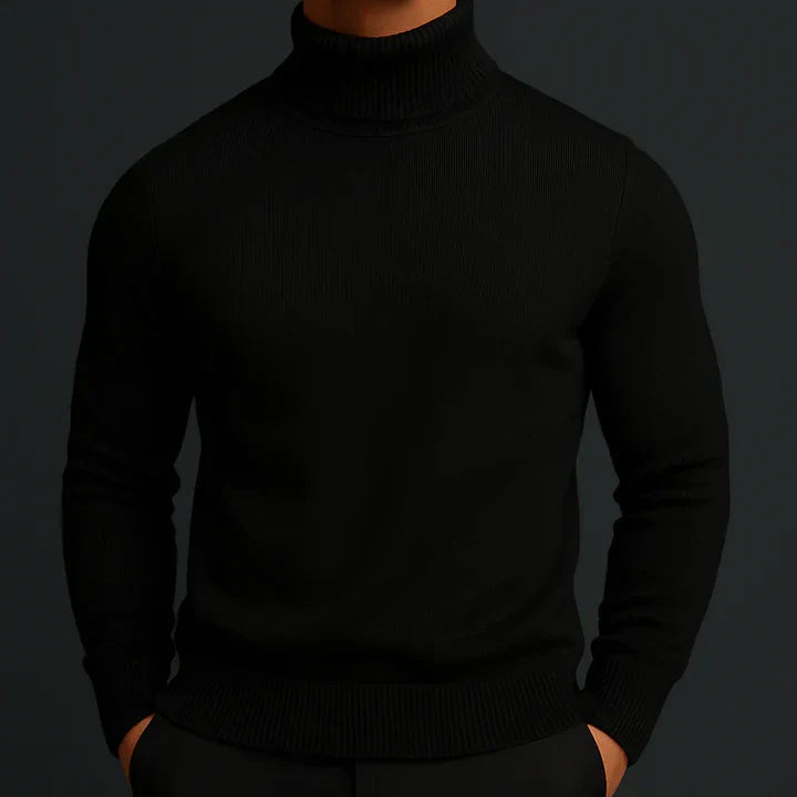 Men's Brushed Knit Turtleneck Sweater in Black - front view