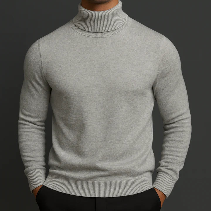Men's Brushed Knit Turtleneck Sweater in Gray - front view