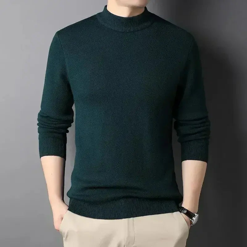 Men's Soft Knit Mock Neck Pullover in Green - front view