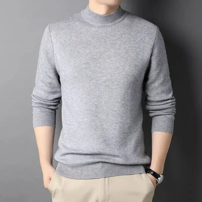 Men's Soft Knit Mock Neck Pullover in Grey - front view