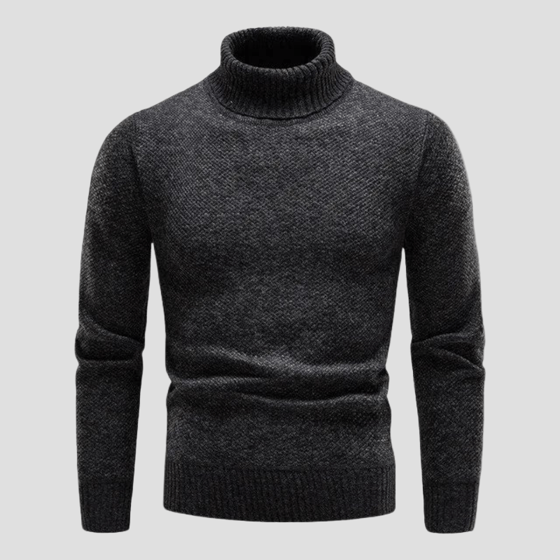 Men's Marled Knit Turtleneck Sweater in Black - front view