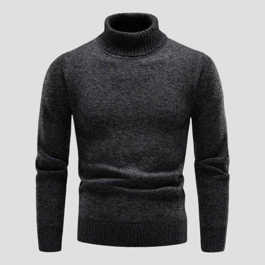Men's Marled Knit Turtleneck Sweater in Black - front view
