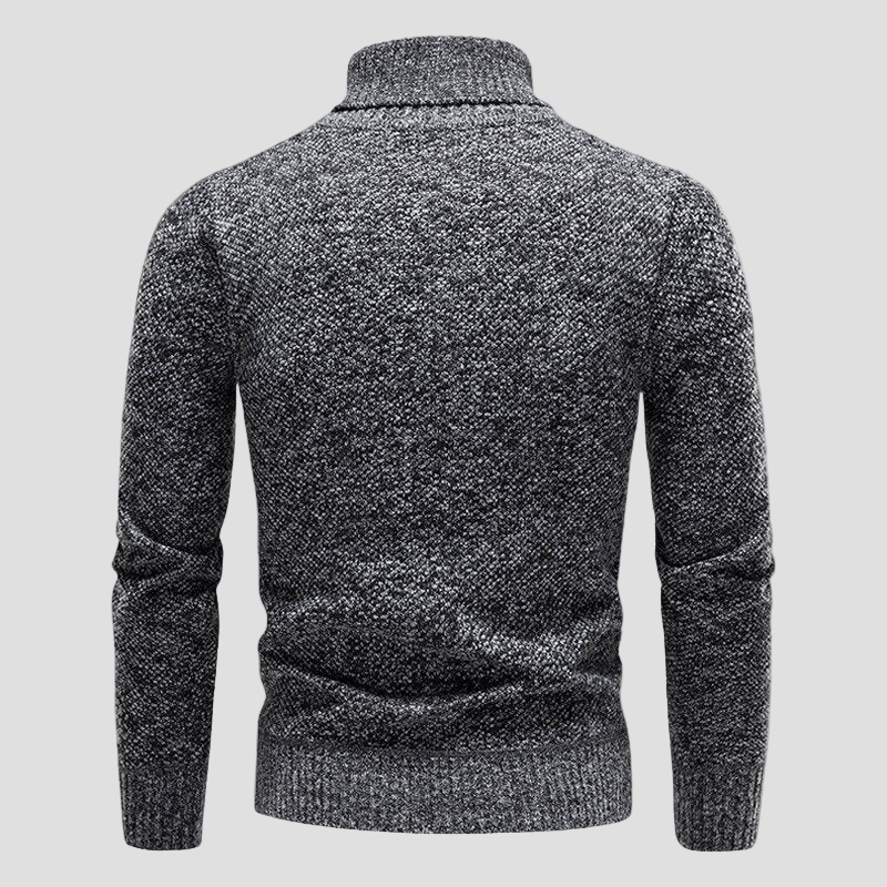 Men's Marled Knit Turtleneck Sweater in Coffee - alternate angle showing fit and fabric detail