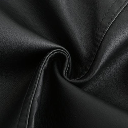 Women's Leather-Look Stand Collar Jacket in Grey - alternate angle showing fit and fabric detail