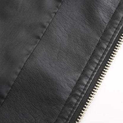 Women's Leather-Look Stand Collar Jacket in Grey - alternate angle showing fit and fabric detail