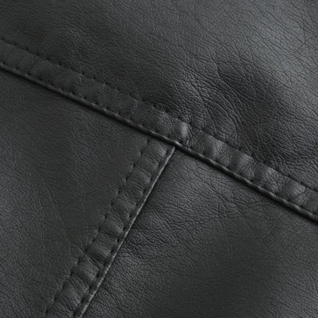 Women's Leather-Look Stand Collar Jacket in Grey - alternate angle showing fit and fabric detail