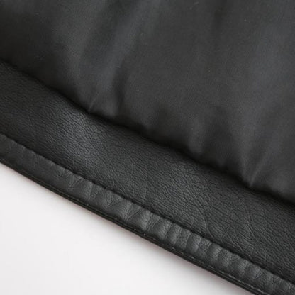 Women's Leather-Look Stand Collar Jacket in Grey - alternate angle showing fit and fabric detail