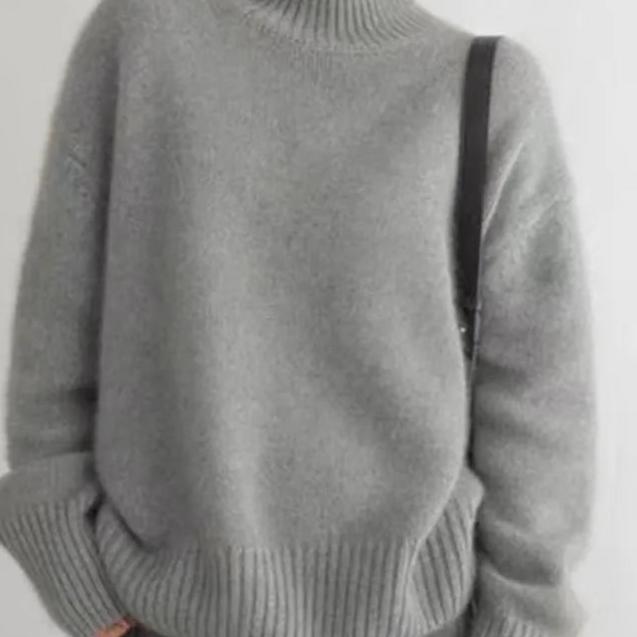 Women's Relaxed Roll Neck Sweater in Khaki - alternate angle showing fit and fabric detail