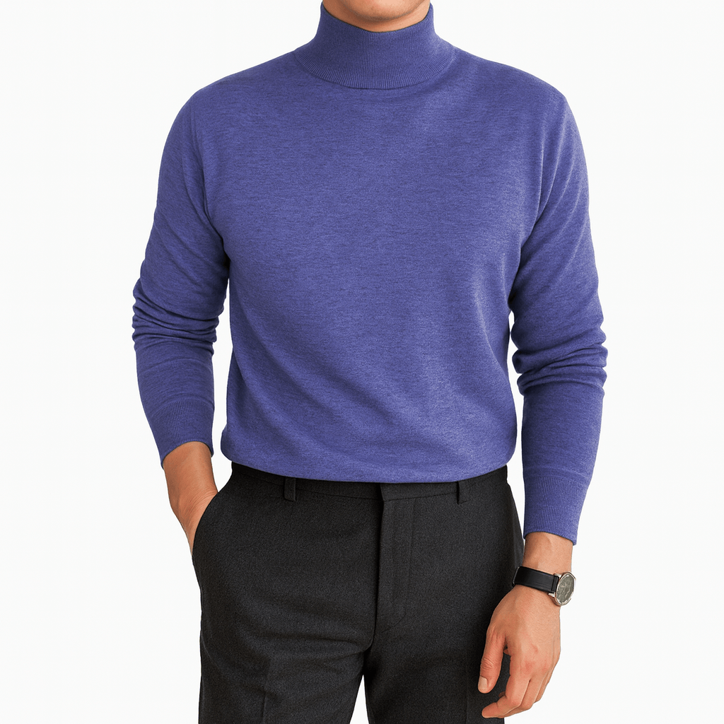 Men's Mock Neck Long Sleeve Sweater in Blue - front view