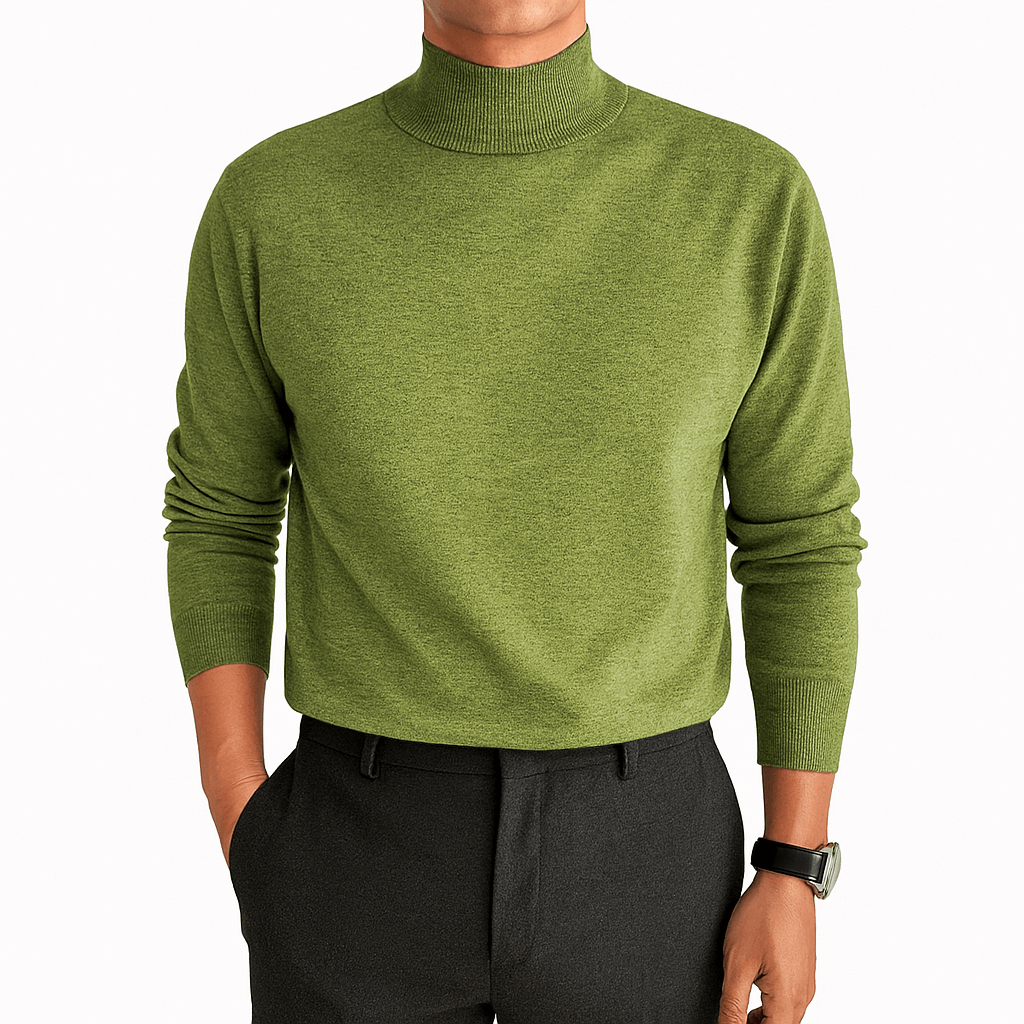 Men's Mock Neck Long Sleeve Sweater in Green - front view