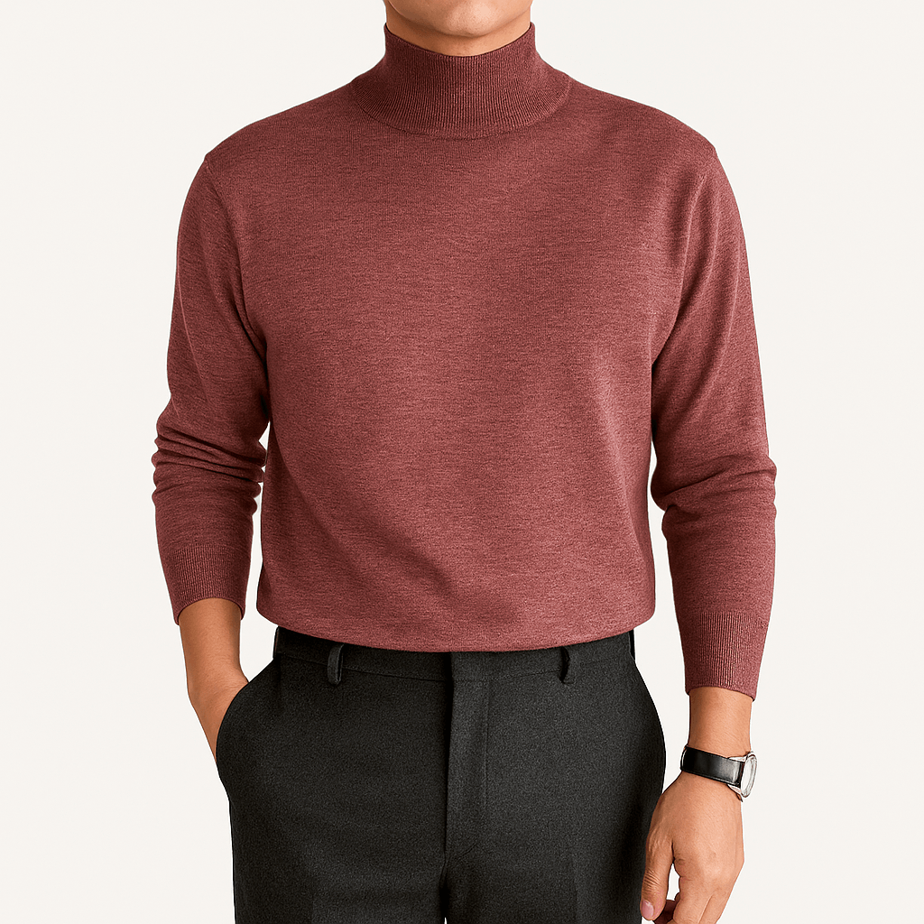 Men's Mock Neck Long Sleeve Sweater in Red - front view