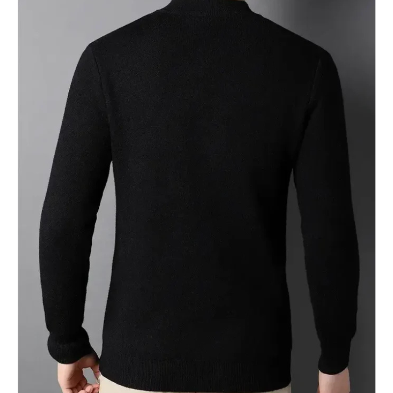 Men's Soft Knit Mock Neck Pullover in Black - front view