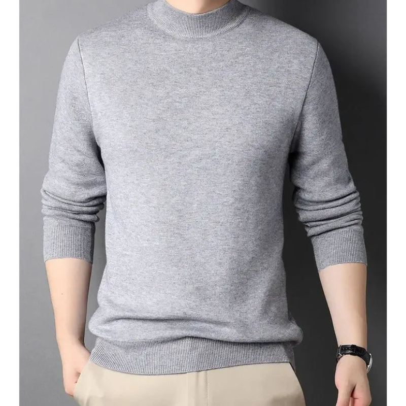 Men's Soft Knit Mock Neck Pullover in Grey - alternate angle showing fit and fabric detail