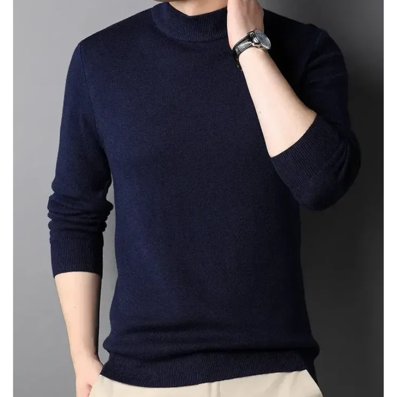Men's Soft Knit Mock Neck Pullover in Royal Blue - front view