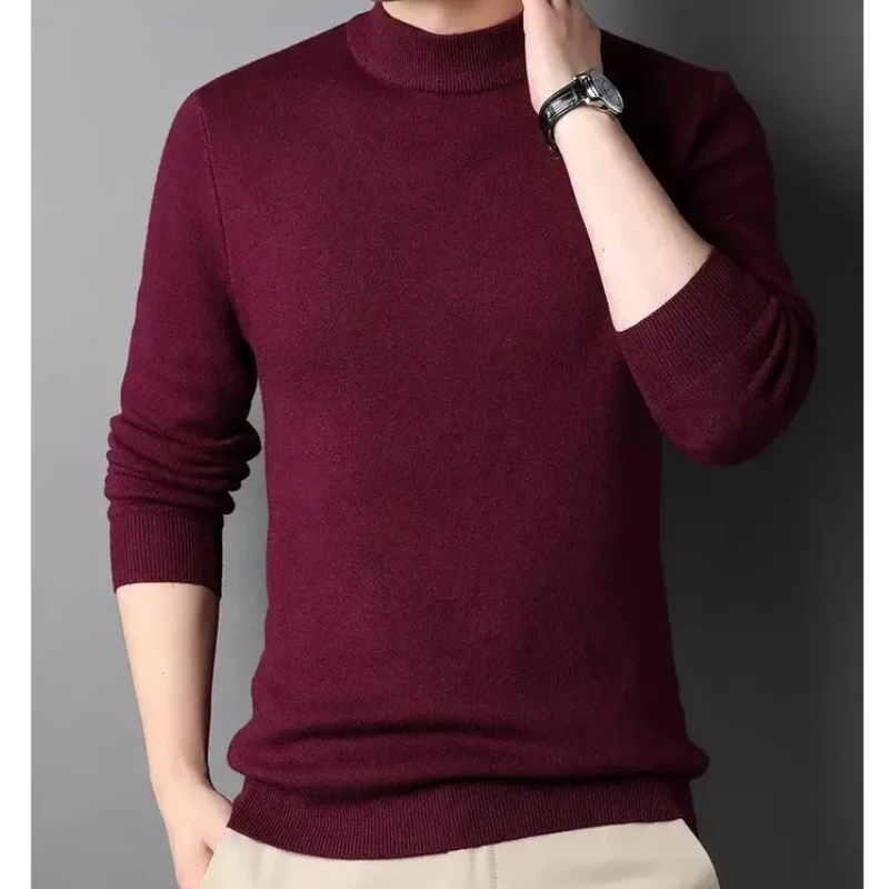 Men's Soft Knit Mock Neck Pullover in Wine Red - front view