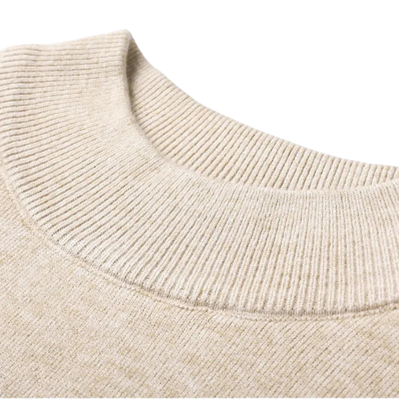 Men's Soft Knit Mock Neck Pullover in Beige - alternate angle showing fit and fabric detail