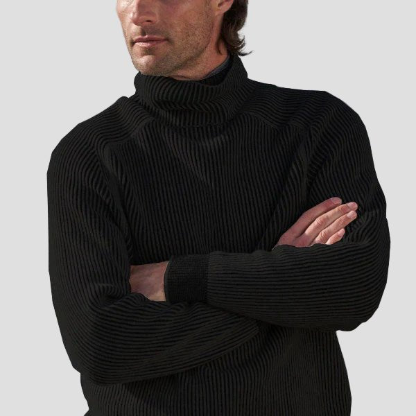 Men's Raglan Ribbed Turtleneck Sweater in Black - front view