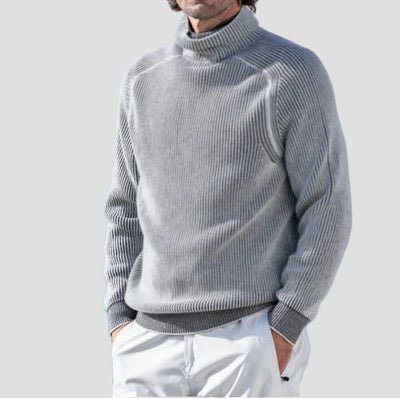 Men's Raglan Ribbed Turtleneck Sweater in Grey - front view