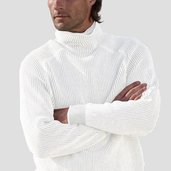 Men's Raglan Ribbed Turtleneck Sweater in White - front view
