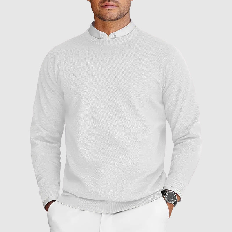 Men's Casual Crew Neck Sweater in White - front view