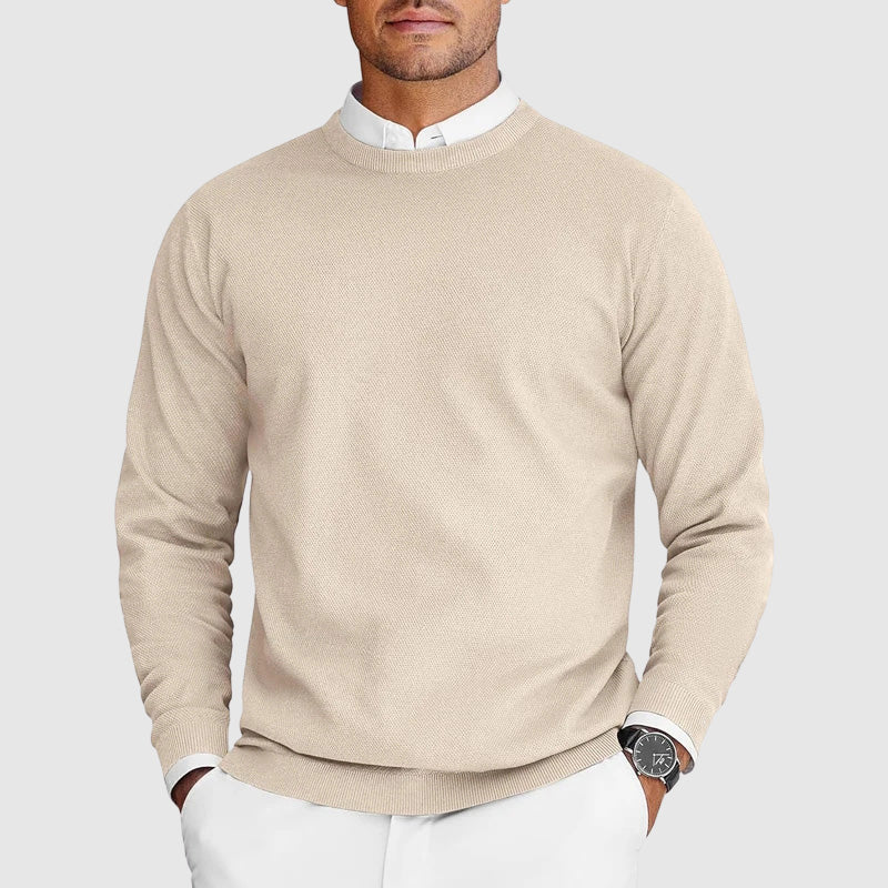 Men's Casual Crew Neck Sweater in Beige - front view