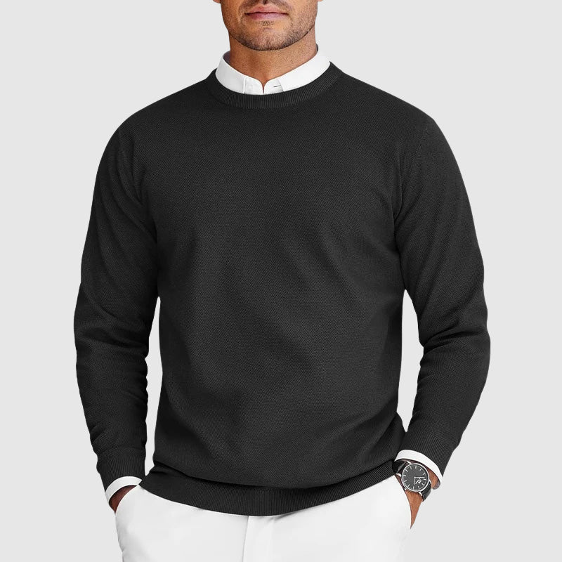 Men's Casual Crew Neck Sweater in Black - front view