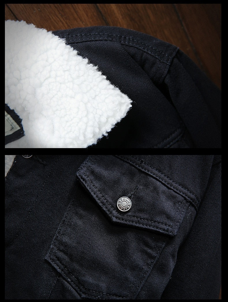 Men's Sherpa-Lined Denim Jacket in Blue - alternate angle showing fit and fabric detail
