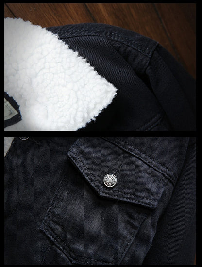 Men's Sherpa-Lined Denim Jacket in Blue - alternate angle showing fit and fabric detail