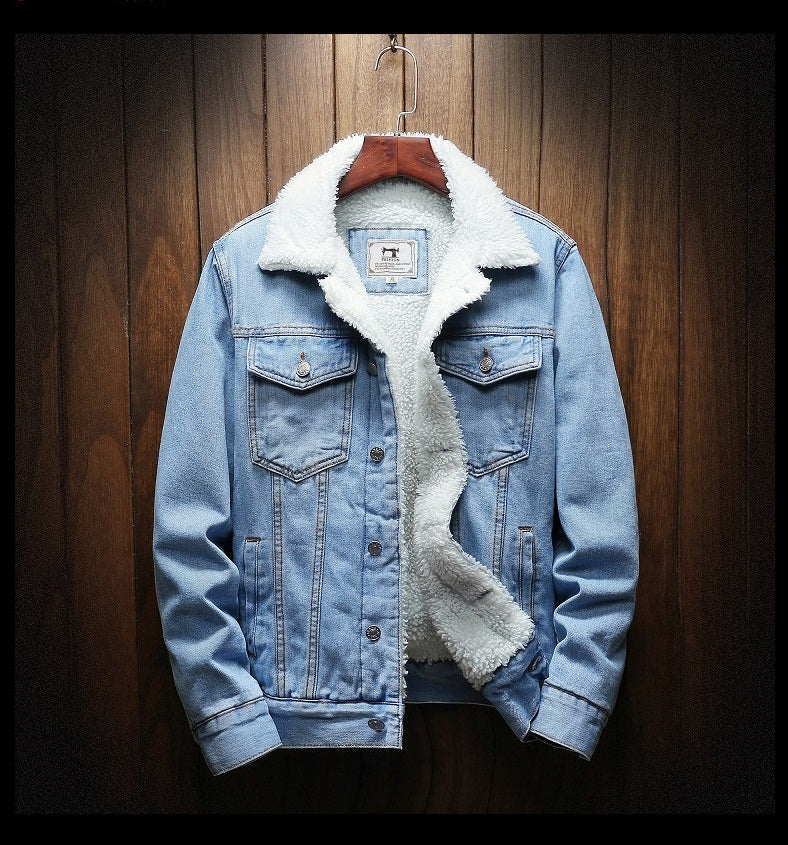 Men's Sherpa-Lined Denim Jacket in Light Blue - front view