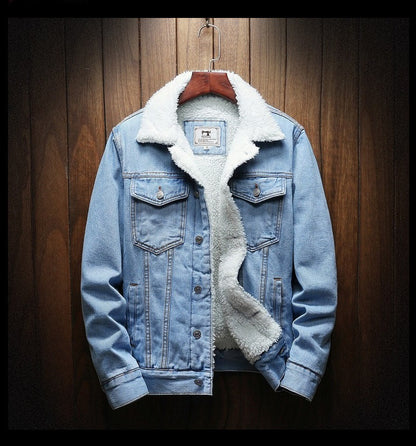 Men's Sherpa-Lined Denim Jacket in Light Blue - front view