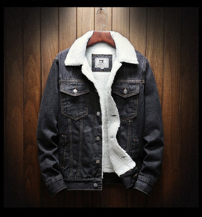 Men's Sherpa-Lined Denim Jacket in Black - front view