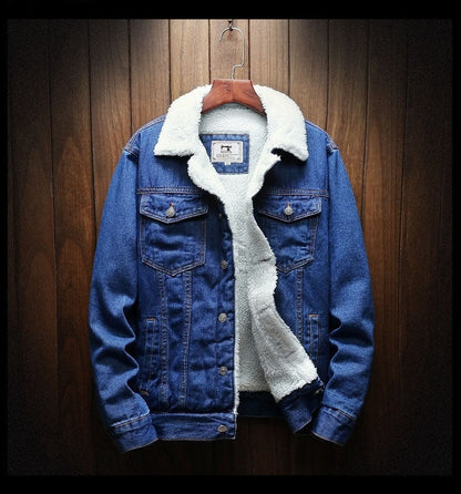 Men's Sherpa-Lined Denim Jacket in Blue - front view