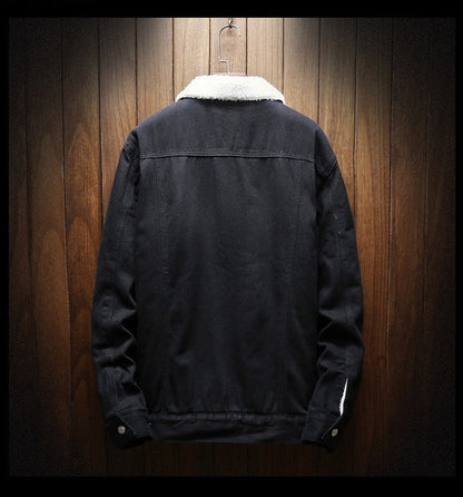 Men's Sherpa-Lined Denim Jacket in Light Blue - alternate angle showing fit and fabric detail