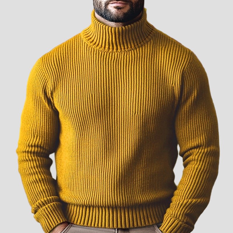 Men's Heavy Ribbed Turtleneck Sweater in Yellow - front view