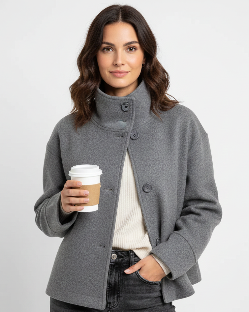 Women's Short Stand Collar Jacket in Grey - front view