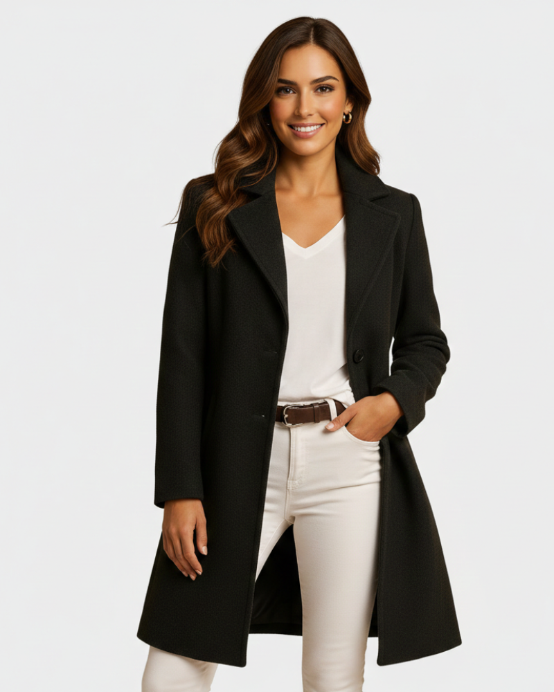 Women's Tailored Mid-Length Coat in Black - front view