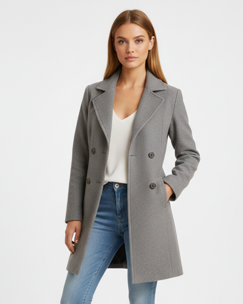 Women's Tailored Mid-Length Coat in Grey - front view