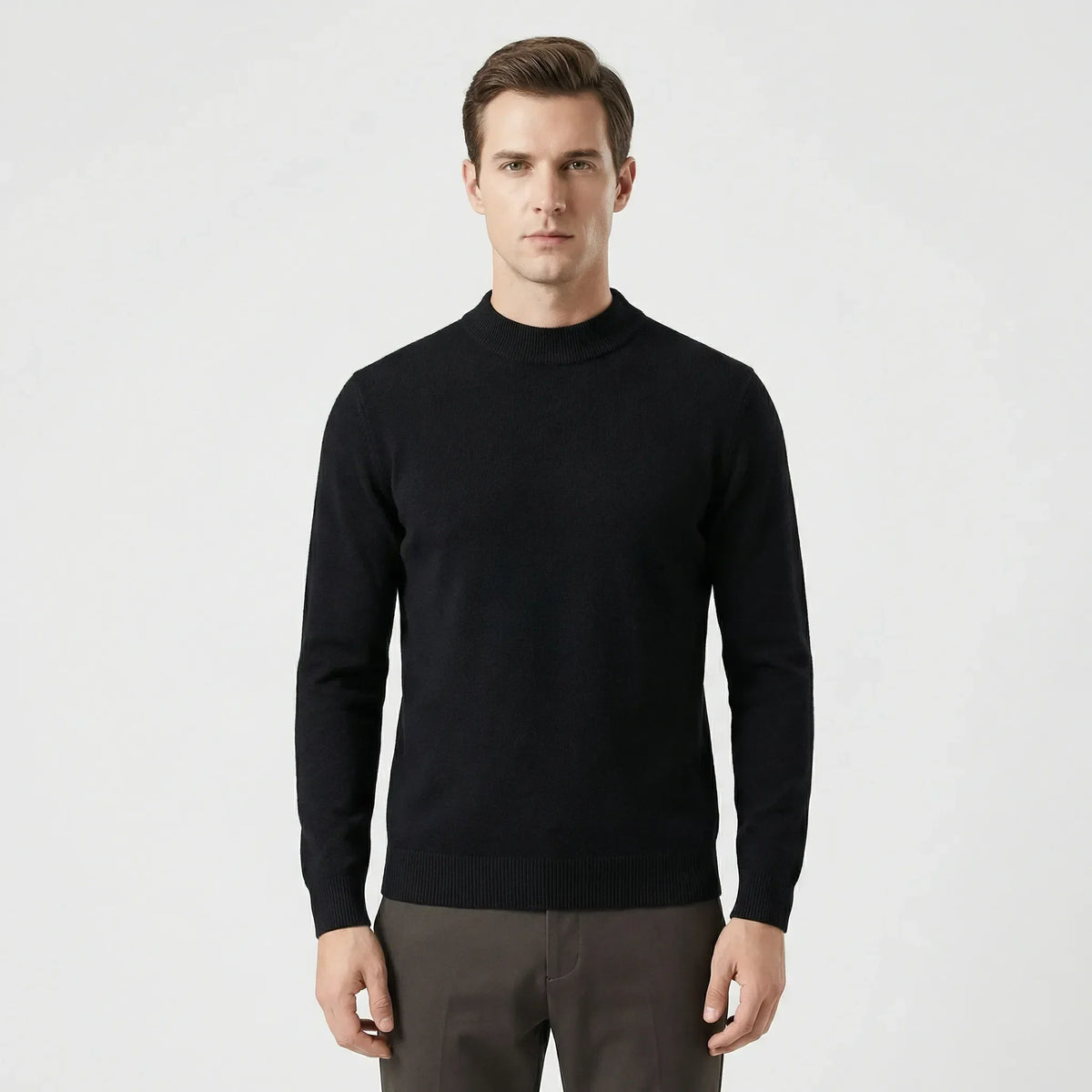Men's Classic Crew Neck Pullover Sweater in Black - front view
