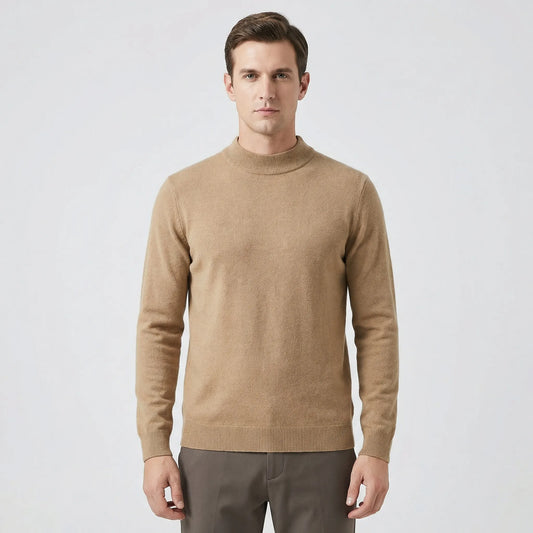 Men's Classic Crew Neck Pullover Sweater in Beige - front view
