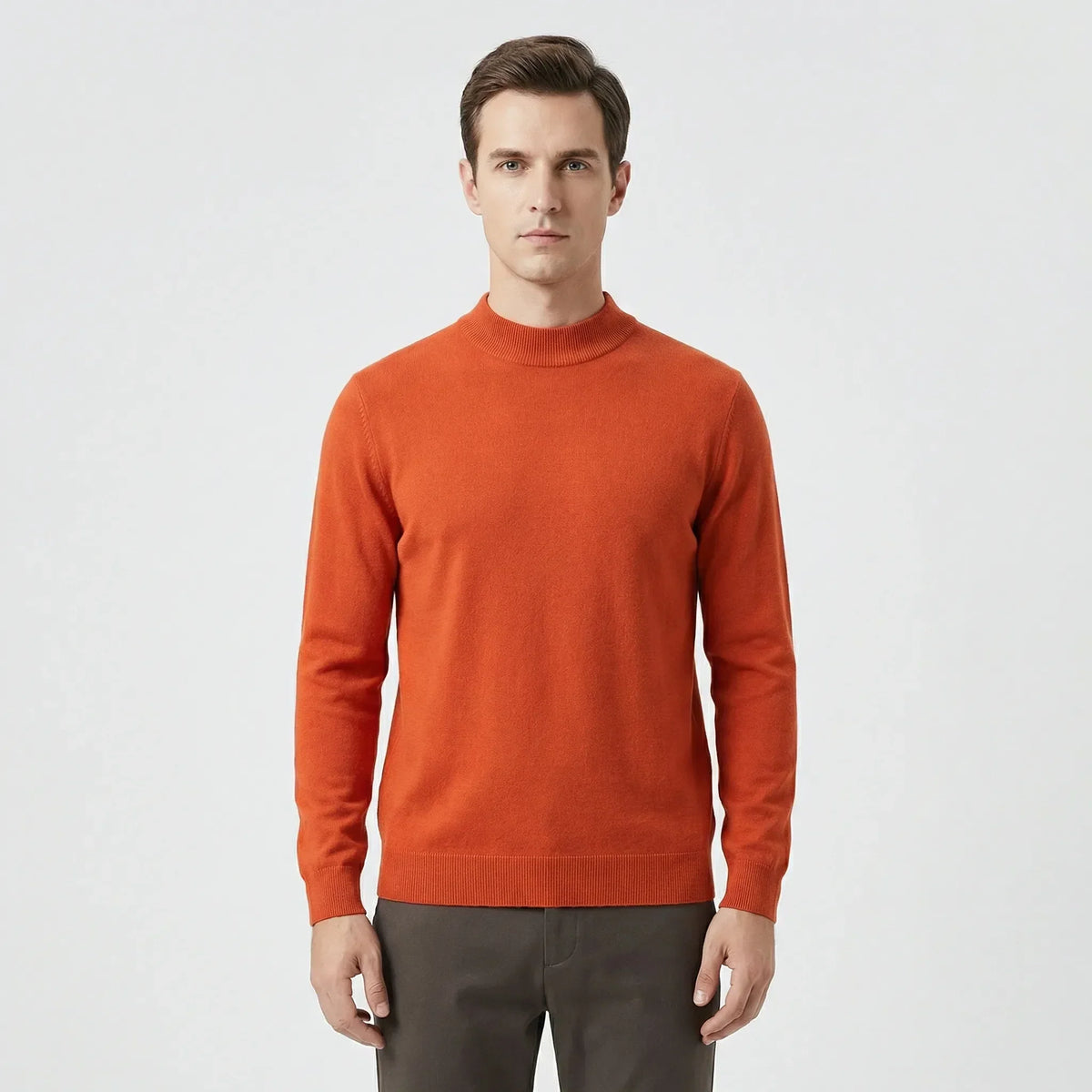 Men's Classic Crew Neck Pullover Sweater in Orange - front view