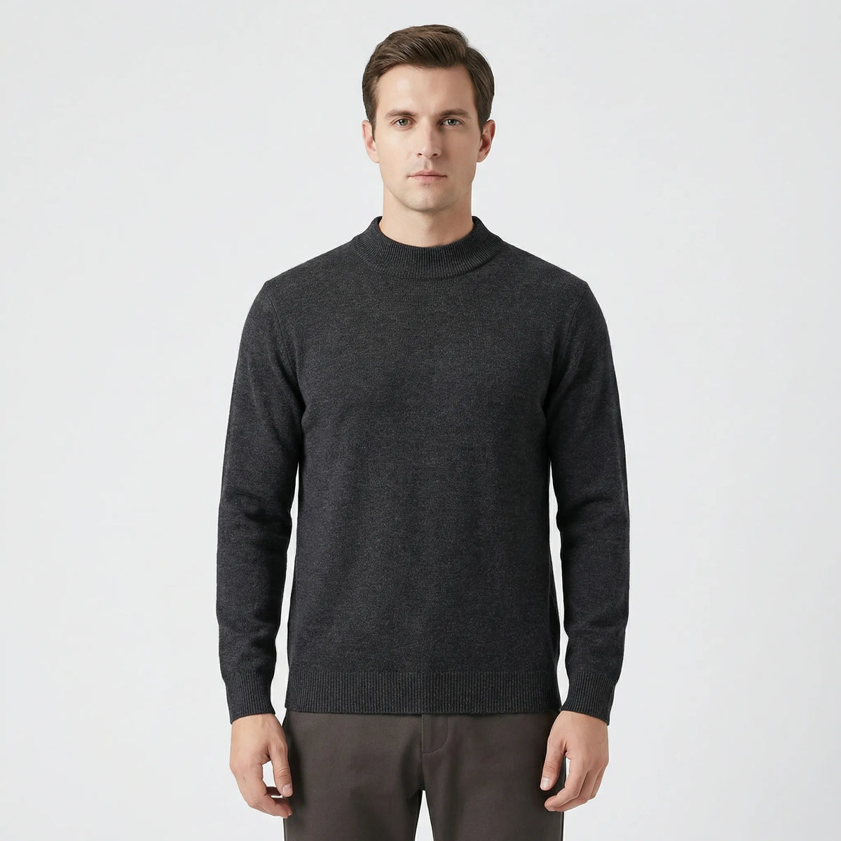 Men's Classic Crew Neck Pullover Sweater in Gray - front view