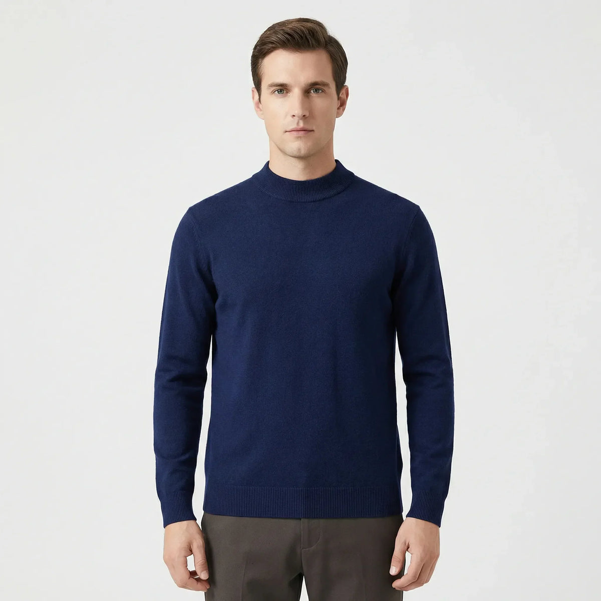 Men's Classic Crew Neck Pullover Sweater in Dark Blue - front view