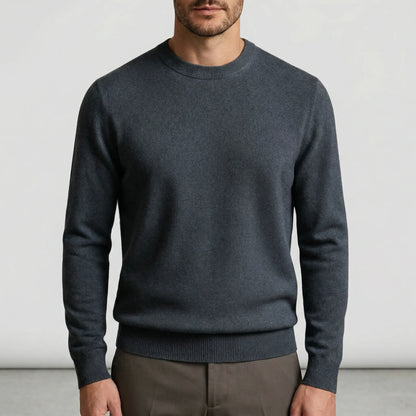 Men's Fine Knit Crew Neck Sweater in Dark Gray - front view