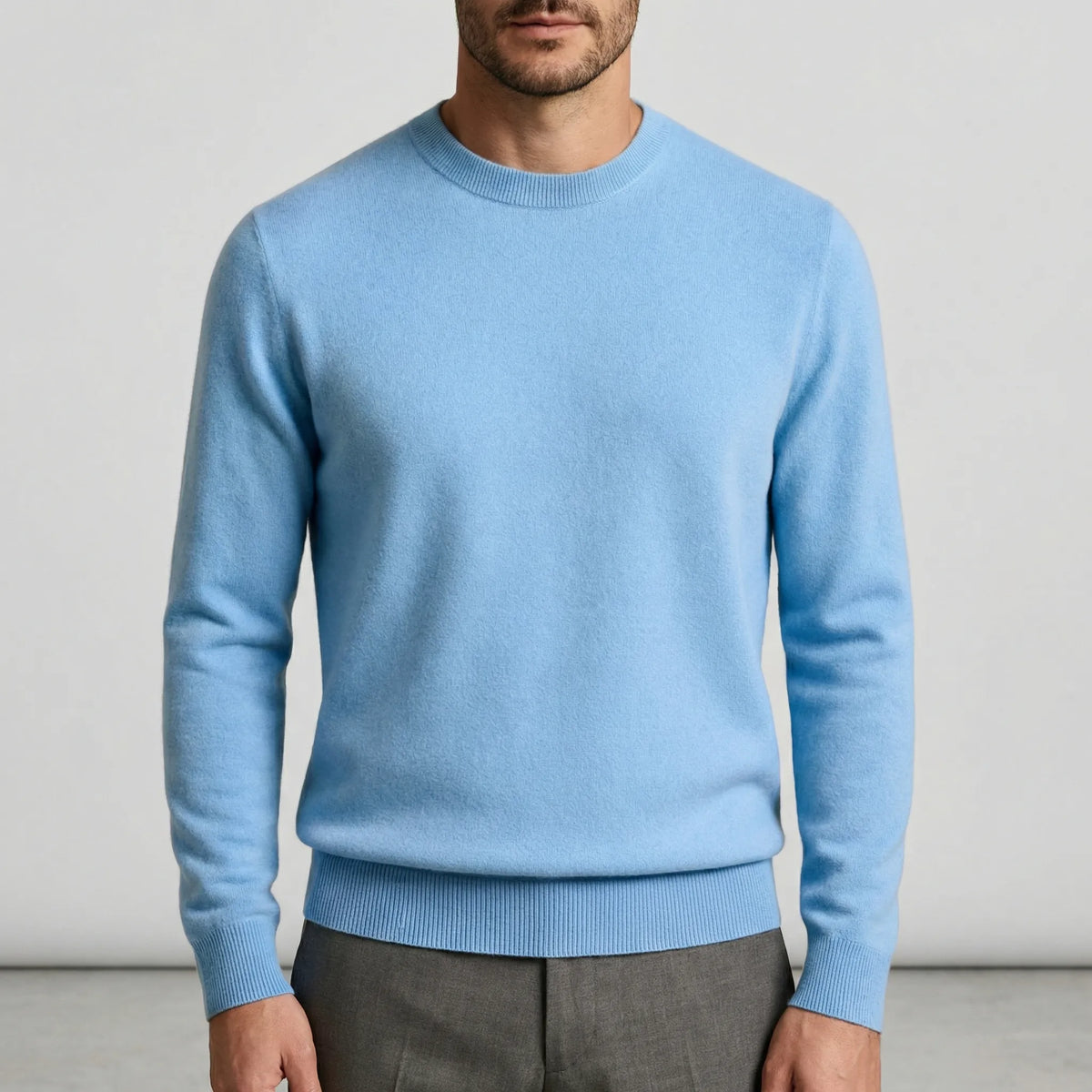 Men's Fine Knit Crew Neck Sweater in Red - alternate angle showing fit and fabric detail